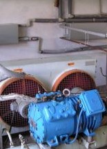 Zwei parallel geschaltete ER40 Wärmetauscher mit Zwangsumlauf für die Wassererwärmung im Behälter mit einer Kapazität von 2.000 Liter.